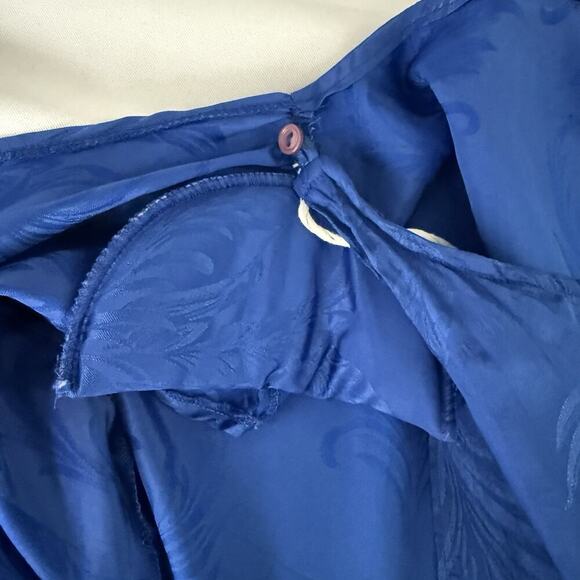 VTG 80s Printed Satin Cocktail Wrap Dress Size S Cobalt 90s Evening Party Peplum - Picture 10 of 16